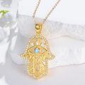 wholesale Gold 925 Sterling Silver Evil Eye Hamsa Hand Pendant Necklace with CZ Stones and Heart Design 24 Chain-0-1