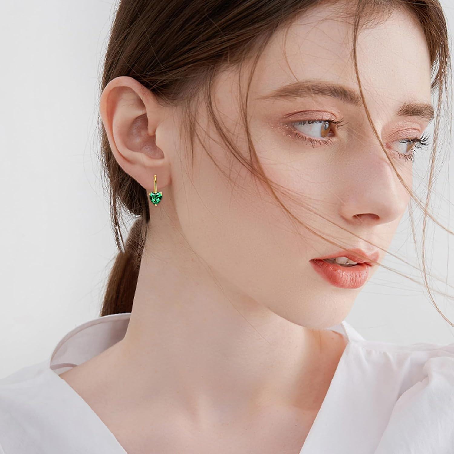 14K Yellow Gold 1 2ct Emerald Leverback Dainty Earrings Jewelry Gift-0-1