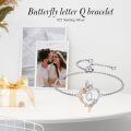 TOUPOP Sterling Silver Rose Heart Butterfly Initial Q Letter Link Bracelet For Women-0-2
