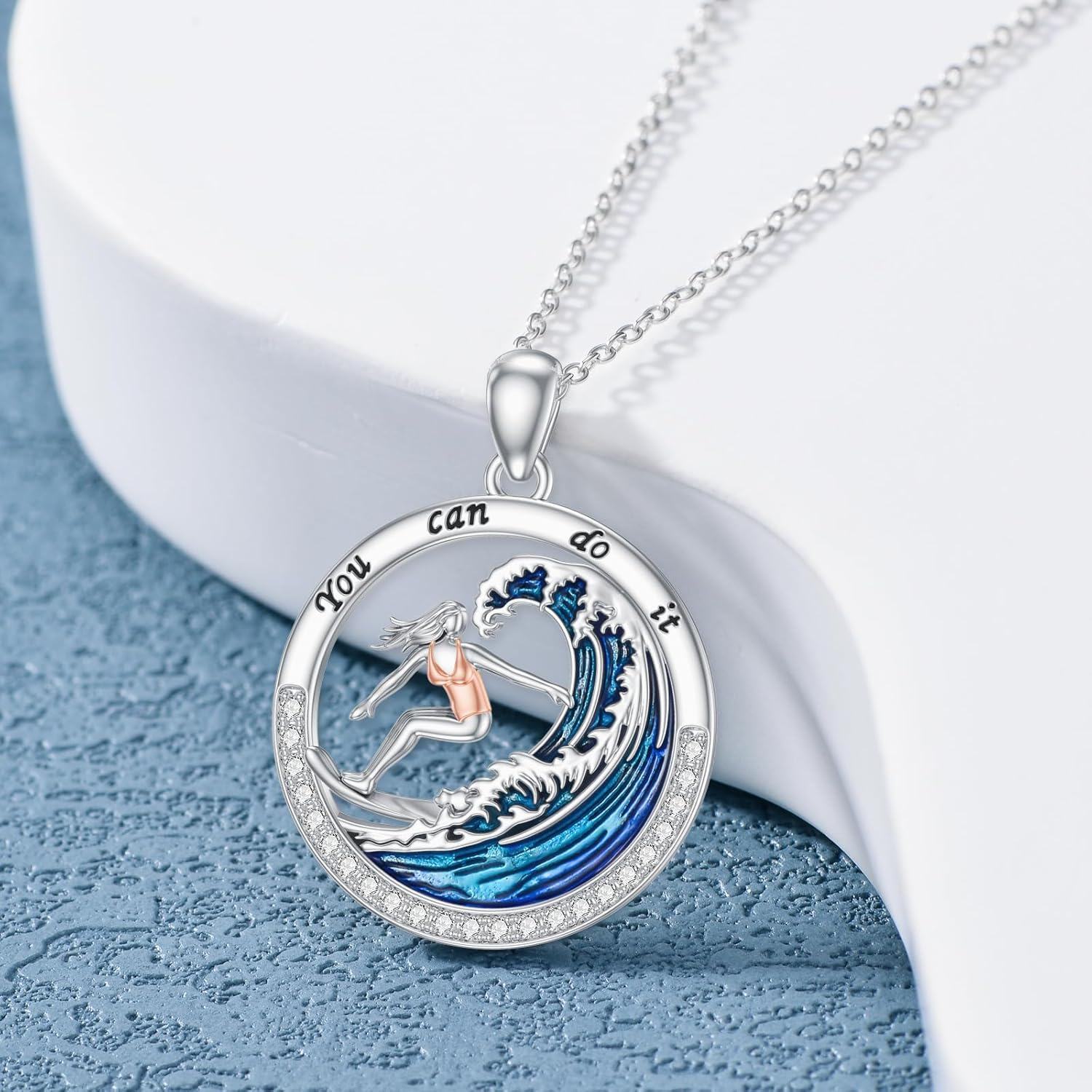 925 Sterling Silver Running Girl Wave Pendant Necklace for Women Fitness s-0-2