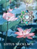 wholesale 925 Sterling Silver Abalone Shell & Cubic Zirconia Lotus Flower Pendant Necklace-0-4