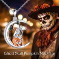 wholesale 925 Sterling Silver Halloween Skeleton Moon & Ghosts CZ Pumpkin Cart Pendant Necklace-0-4
