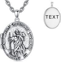 wholesale Sterling Silver Photo Locket Saint Pendant Necklace Religious Jewelry Gift-Customized Photos St Christopher-Customized Photos+Test St Christopher-Locket Only St Christopher-Customized Text St Christopher