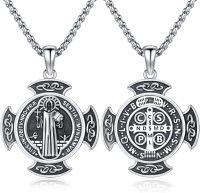 wholesale 925 Sterling Silver Saint Michael St Joseph Virgin Mary Pendant Necklace -A-St. Benedict