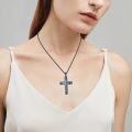 wholesale Turquoise Inlay 925 Sterling Silver Cross Pendant Necklace for Men & Women - Religious Jewelry Christian Baptism Gift-0-3