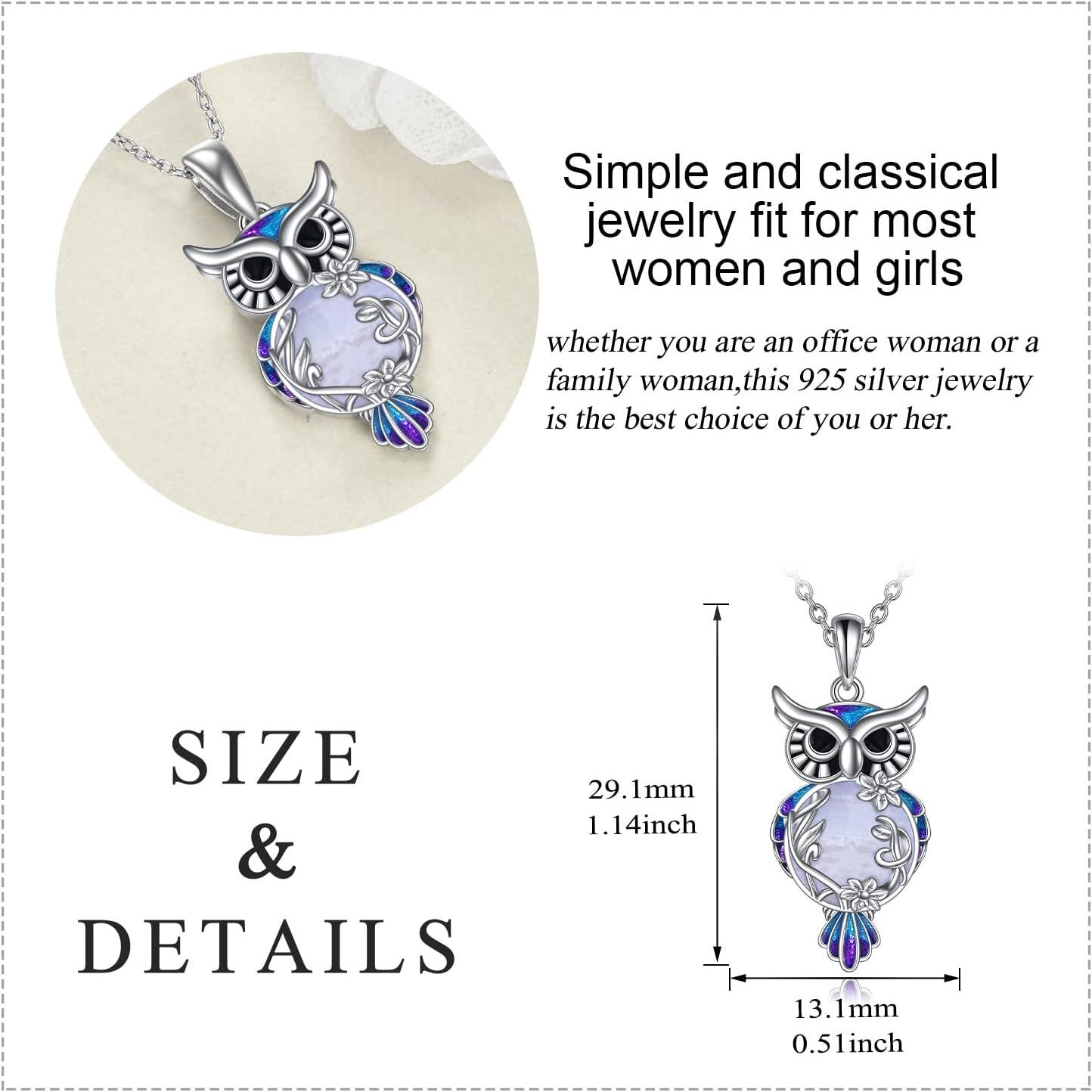 wholesale 925 Sterling Silver Purple Moonstone Filigree Owl Pendant Necklace for Women-0-4