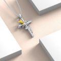 wholesale 925 Sterling Silver Bee and Flower Cross Pendant Necklace - Christian  for Women & Girls-0-3