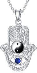 wholesale 925 Sterling Silver Ying-Yang Evil Eye Pendant Necklace with Blue Sapphire and Leaf Design-0-0