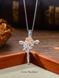wholesale TOUPOP Cross Necklace For Women Cross Rose Pendant Sterling Silver Cross Rose Flower Necklace Celtic Religious Jewelry Gifts For Women -0-2