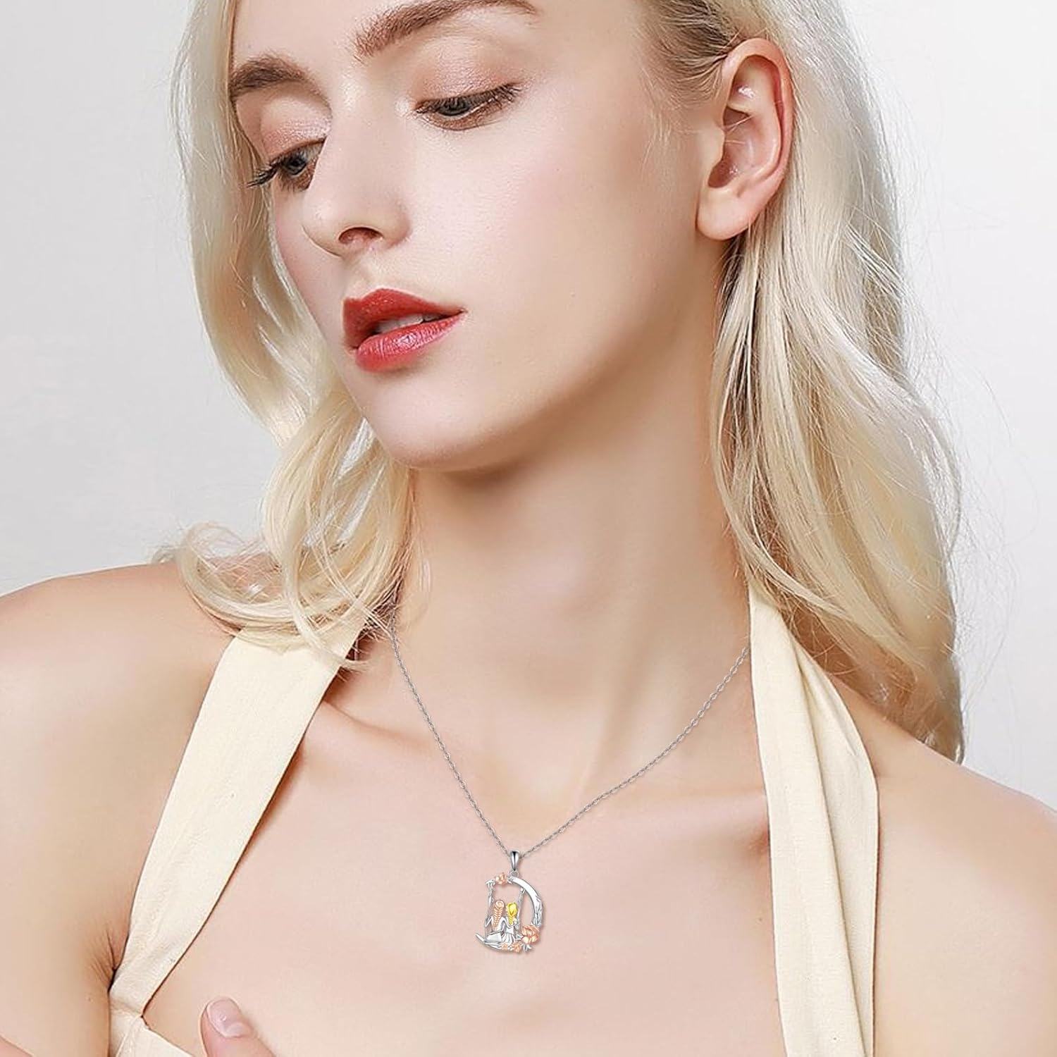 Sterling Silver Moonstone 2 Sisters Flower Swing Pendant Necklace-0-2