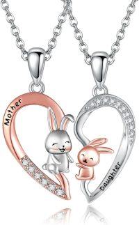 wholesale 925 Sterling Silver Heart Bunny Pendant Matching Set for Mom and Daughter Necklaces-Rabbit