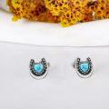 wholesale 925 Sterling Silver Turquoise Heart Horseshoe Stud Earrings-0-3