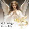 wholesale 925 Sterling Silver Cubic Zirconia Gold Cross Angel Wing Ring - Faith Hope Love Engraved - Adjustable Size 7-9 - Religious Gift for Women-0-5