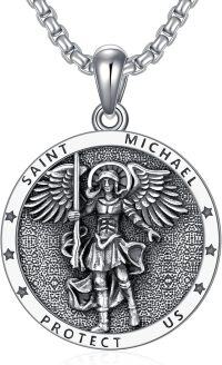 wholesale 925 Sterling Silver Saint Michael Angel Protect Us Medal Necklace for Men & Women -A03-St Michael