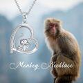 wholesale 925 Sterling Silver Monkey Heart-Shaped Pendant Necklace for Women and Girls - Mothers Day Gift-0-3
