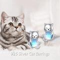 wholesale 925 Sterling Silver Cat Earrings Wholesale With Opal Eyes-0-5