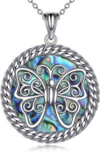 wholesale Sterling Silver & Abalone Shell Filigree Butterfly Pendant Necklace - Elegant Transformation Jewelry Gift for Women-Filigree