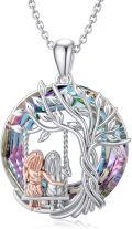 wholesale 925 Sterling Silver & 14K Gold Plated Purple Crystal Tree of Life Sister Necklace, 20mm Circle Pendant, Best Friend Gift for Women-0-0