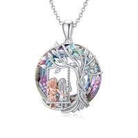 wholesale 925 Sterling Silver Tree Of Life Pendant With Swing-2 Sisters-1A-Purple Crystal
