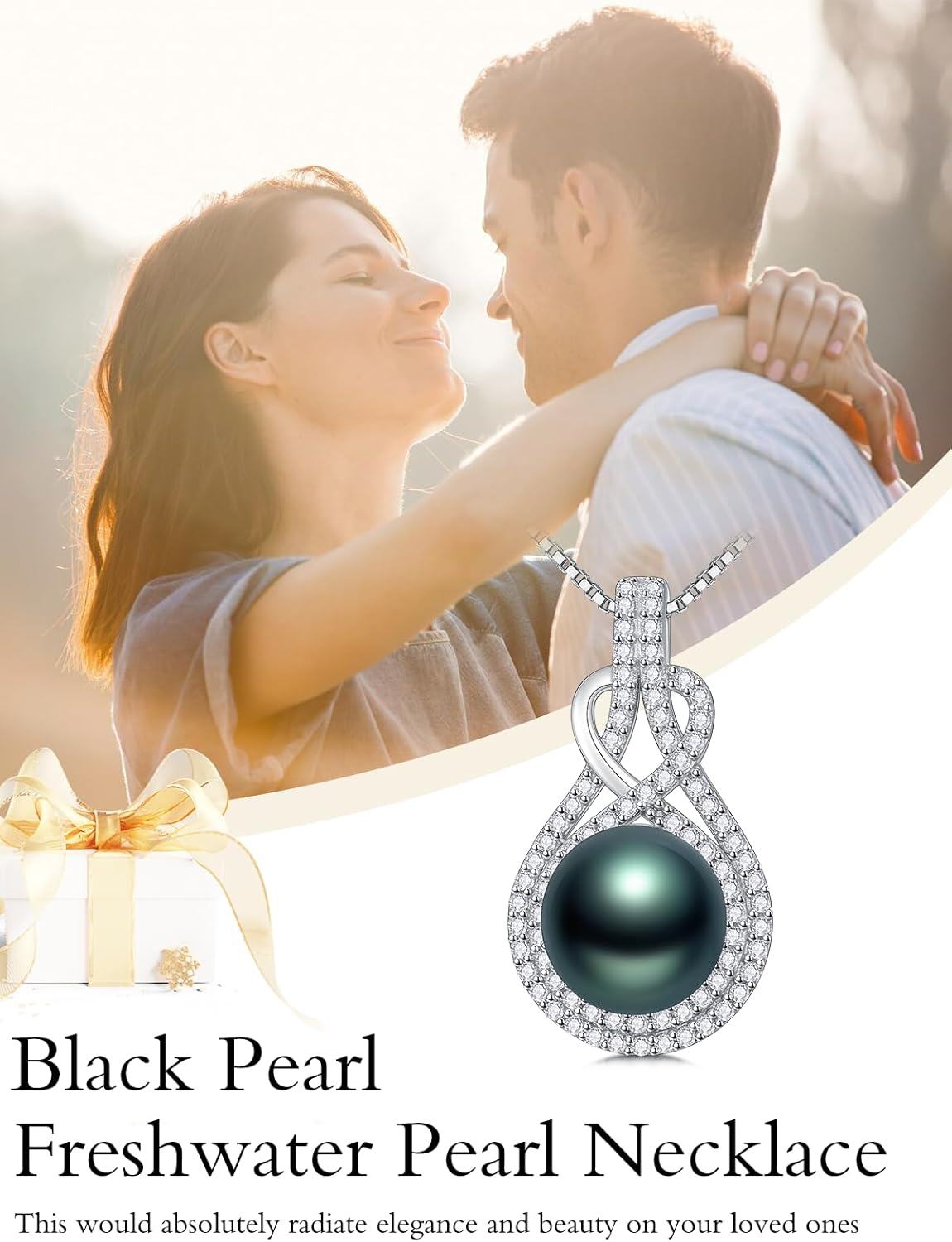 wholesale 925 Sterling Silver & White Gold-Plated Teardrop Black Pearl Pendant Necklace for Women-0-3
