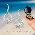 wholesale 925 Sterling Silver Compass Drop Earrings with Cubic Zirconia and Leaf Design Gift for Her-0-4