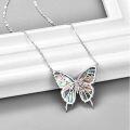 wholesale 925 Sterling Silver Blue Opal Butterfly Pendant Necklace with Cubic Zirconia Stones s for Women Girls-0-1
