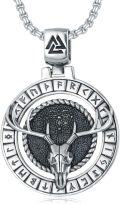 wholesale 925 Sterling Silver Deer Skull Pendant with Valknut and Rune Circle - Mens Norse Viking Jewelry -0-0