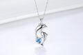 wholesale 925 Sterling Silver Dolphin Pendant With Blue Heart Crystal Necklace-0-3