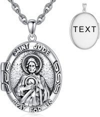 wholesale Sterling Silver Photo Locket Saint Pendant Necklace Religious Jewelry Gift-Customized Text St Jude-Customized Photos St Jude-Customized Photos+Test St Jude-Locket Only St Jude