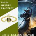 wholesale Gold 925 Sterling Silver Black Onyx Saint Muerte Perdoname Charm Bracelet 6 - Adjustable Chain Length-0-6