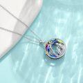 wholesale 925 Sterling Silver Rainbow Crystal Palm Tree & Girl Pendant Necklace - Memorial Gift for Women-0-5
