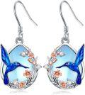 wholesale 925 Sterling Silver Hummingbird Moonstone Drop Earrings with Flowers and Leaves Design for Women-0-0