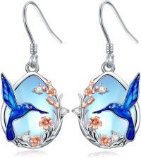 wholesale 925 Sterling Silver Hummingbird Moonstone Drop Earrings with Flowers and Leaves Design for Women-F-Hummingbird