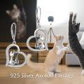 wholesale 925 Sterling Silver Heart-Shaped Cat CZ Dangle Earrings-0-2
