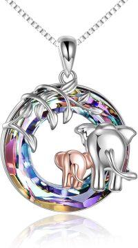 wholesale Sterling Silver Blue Purple Volcano Crystal Elephant Pendant for Mom-purple