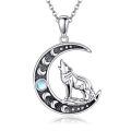 wholesale 925 Sterling Silver Moon Howling Wolf Pendant Necklace with Gemstone s for Women Girls-0-0
