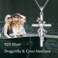 wholesale 925 Sterling Silver Cross with Dragonfly and Cubic Zirconia Pendant Necklace Religious Jewelry Christian Gift for Her-0-5