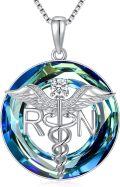 wholesale 925 Sterling Silver Caduceus Angel Wings RN Crystal Nurse Pendant Necklace-0-6