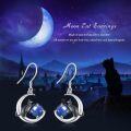 wholesale 925 Sterling Silver & Lapis Lazuli Enchanting Cat Earrings - Black Cat on Moon-0-5