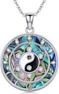 wholesale 925 Sterling Silver Abalone Shell 7 Chakra Yin Yang Lotus Pendant Necklace with Cubic Zirconia Stones and Chain for Women Girls  (Silver)-0-0