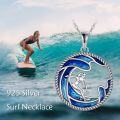 wholesale 925 Sterling Silver Surfer Girl on Blue Ocean Wave Pendant Necklace Beach s for Women-0-4