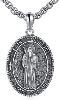wholesale 925 Sterling Silver Saint Benedict Medal Necklace with Chain - Religious  for Men & Women -St Benedict