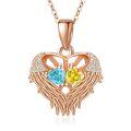 wholesale 925 Sterling Silver Blue Yellow Heart Wing Pendant Necklace With Cz Crystals-0-0