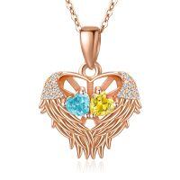 wholesale 925 Sterling Silver Blue Yellow Heart Wing Pendant Necklace With Cz Crystals-03-11-Mar-Nov