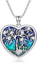 wholesale 925 Sterling Silver Heart-Shaped Tree of Life Pendant Necklace with Blue and Green Enamel & Cubic Zirconia Stones - Mother Daughter Family Tree s for Mom/Daughter/Grandma-0-0