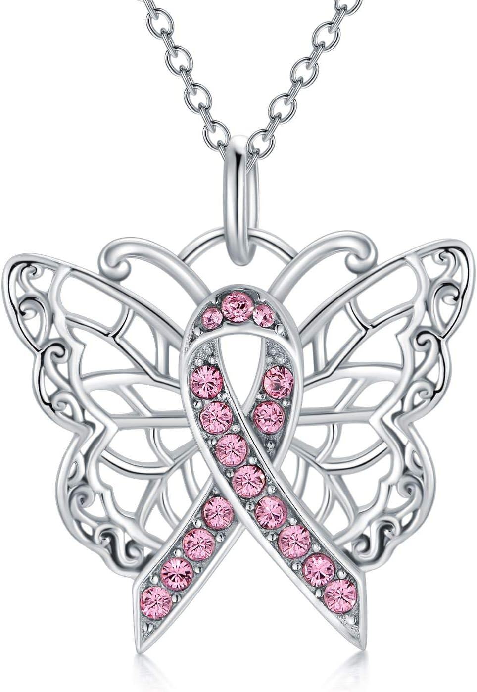  Silver Stone Cancer Survivor Necklace Women s Awareness Gift -01-Butterfly-pink-Breast Cancer-01-Butterfly-pink-Breast Cancer