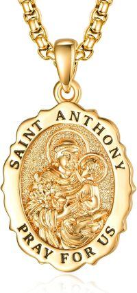 wholesale Gold-plated 925 Sterling Silver Saint Anthony Medal Pendant Necklace for Men & Women-St Anthony-St Anthony