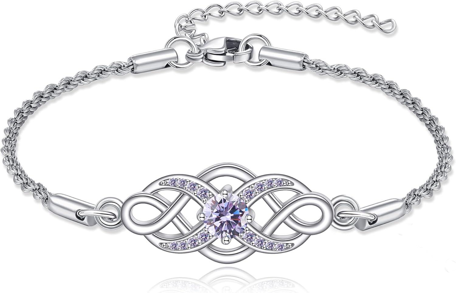Sterling Silver Irish Birthstone Celtic Knot Infinity Bracelet-06-Jun-Alexandrite