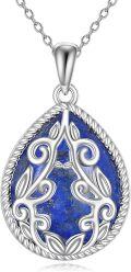 wholesale Sterling Silver Moonstone Lapis Lazuli Larimar Teardrop Pendant Necklace-0-12