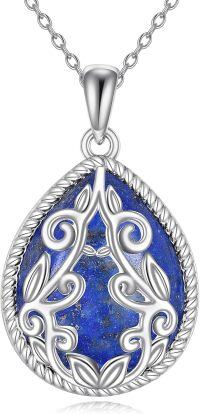 wholesale Sterling Silver Moonstone Lapis Lazuli Larimar Teardrop Pendant Necklace-lapis lazuli necklace